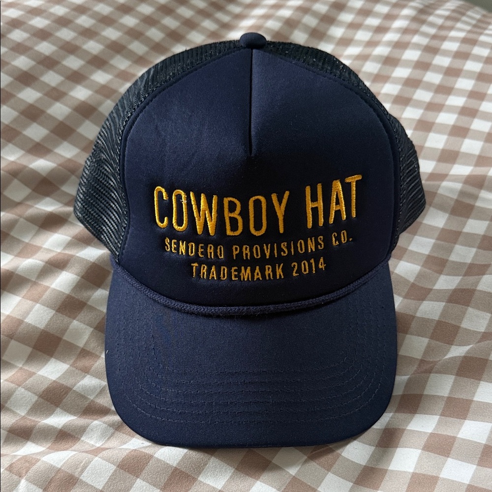 Cowboy Hat Embroidered Trucker Cap - Navy with Gold Lettering